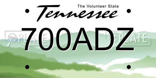 700ADZ Tennessee License Plate