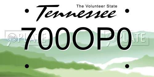 700OP0 Tennessee License Plate