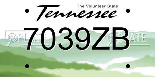 7039ZB Tennessee License Plate