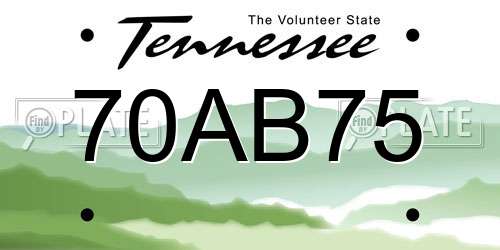 70AB75 Tennessee License Plate