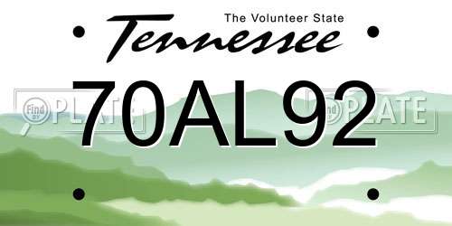 70AL92 Tennessee License Plate