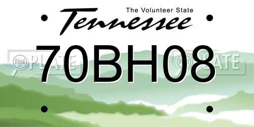 70BH08 Tennessee License Plate
