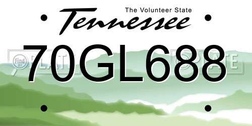 70GL688 Tennessee License Plate