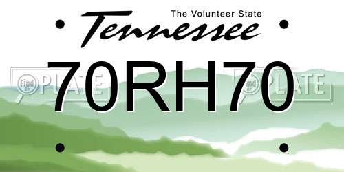 70RH70 Tennessee License Plate