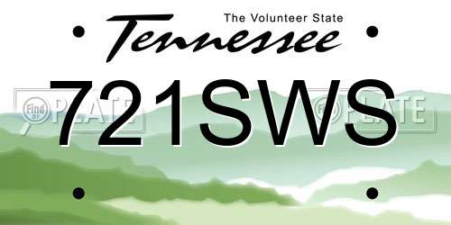721SWS Tennessee License Plate