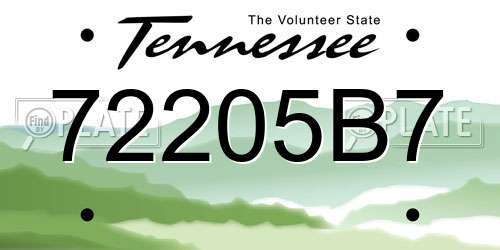 72205B7 Tennessee License Plate