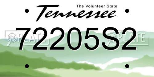 72205S2 Tennessee License Plate