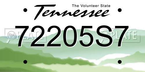 72205S7 Tennessee License Plate