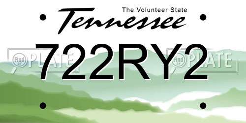 722RY2 Tennessee License Plate