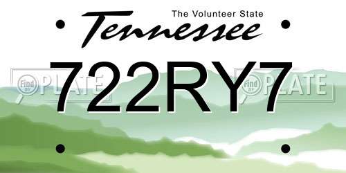 722RY7 Tennessee License Plate