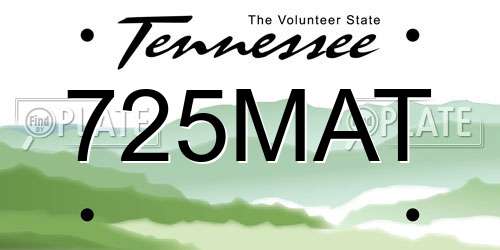 725MAT Tennessee License Plate