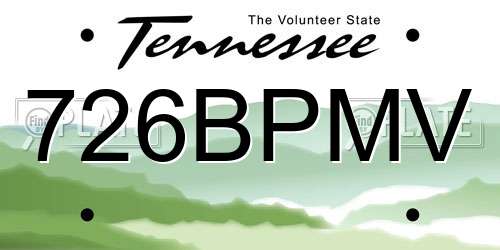 726BPMV Tennessee License Plate
