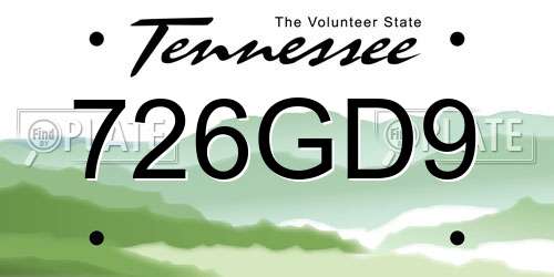 726GD9 Tennessee License Plate