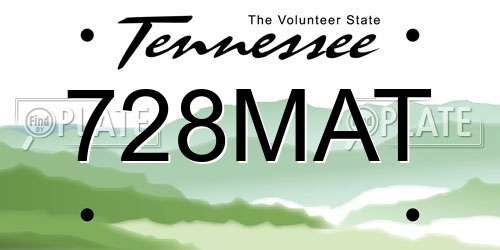 728MAT Tennessee License Plate