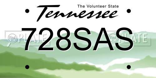 728SAS Tennessee License Plate