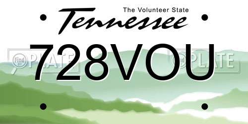 728VOU Tennessee License Plate