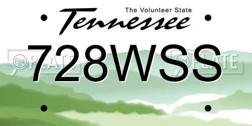 728WSS Tennessee License Plate