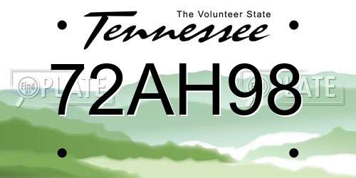 72AH98 Tennessee License Plate