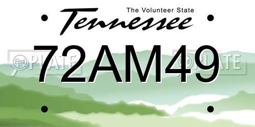 72AM49 Tennessee License Plate