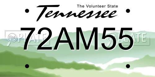 72AM55 Tennessee License Plate