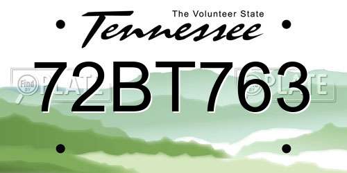 72BT763 Tennessee License Plate