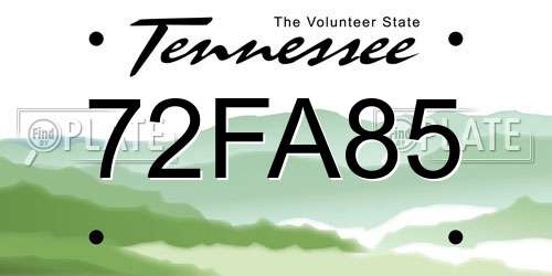 72FA85 Tennessee License Plate