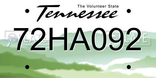 72HA092 Tennessee License Plate