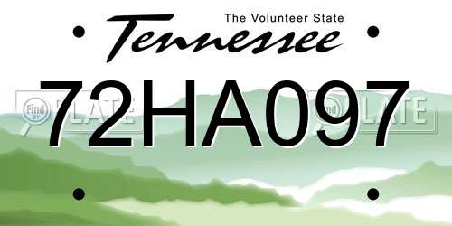 72HA097 Tennessee License Plate
