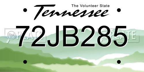 72JB285 Tennessee License Plate