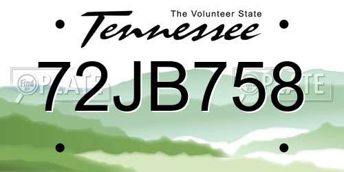 72JB758 Tennessee License Plate