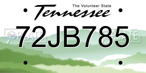72JB785 Tennessee License Plate
