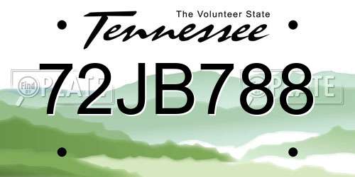 72JB788 Tennessee License Plate