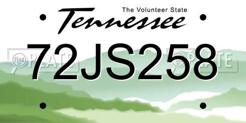 72JS258 Tennessee License Plate