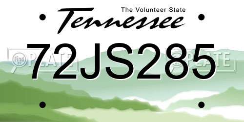 72JS285 Tennessee License Plate