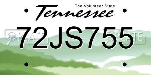 72JS755 Tennessee License Plate