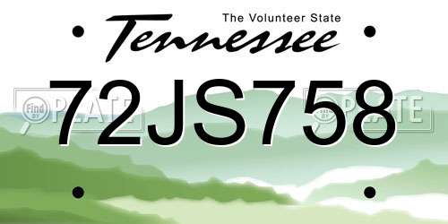 72JS758 Tennessee License Plate