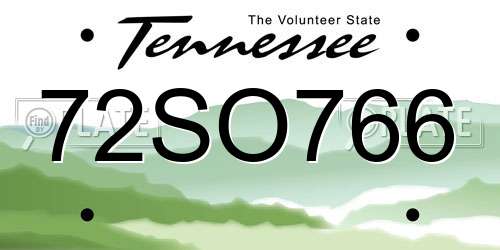 72SO766 Tennessee License Plate