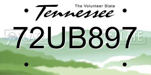 72UB897 Tennessee License Plate