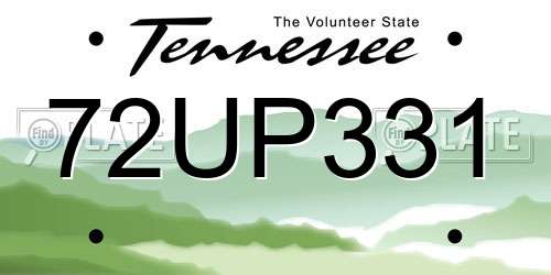 72UP331 Tennessee License Plate