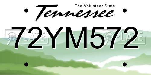 72YM572 Tennessee License Plate