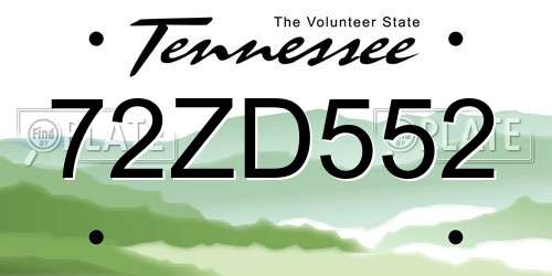 72ZD552 Tennessee License Plate