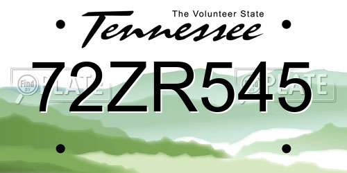 72ZR545 Tennessee License Plate