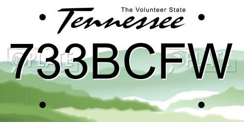 733BCFW Tennessee License Plate