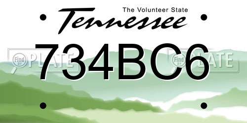 734BC6 Tennessee License Plate