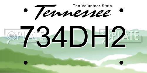 734DH2 Tennessee License Plate