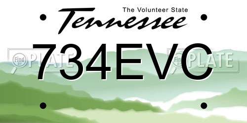 734EVC Tennessee License Plate