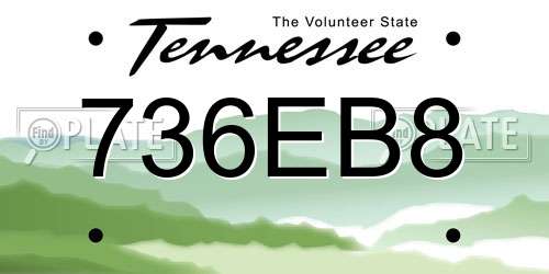 736EB8 Tennessee License Plate