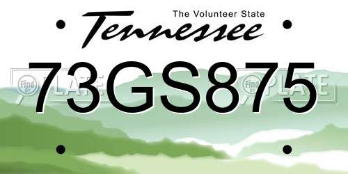 73GS875 Tennessee License Plate