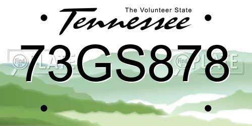 73GS878 Tennessee License Plate