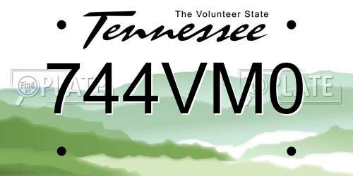 744VM0 Tennessee License Plate